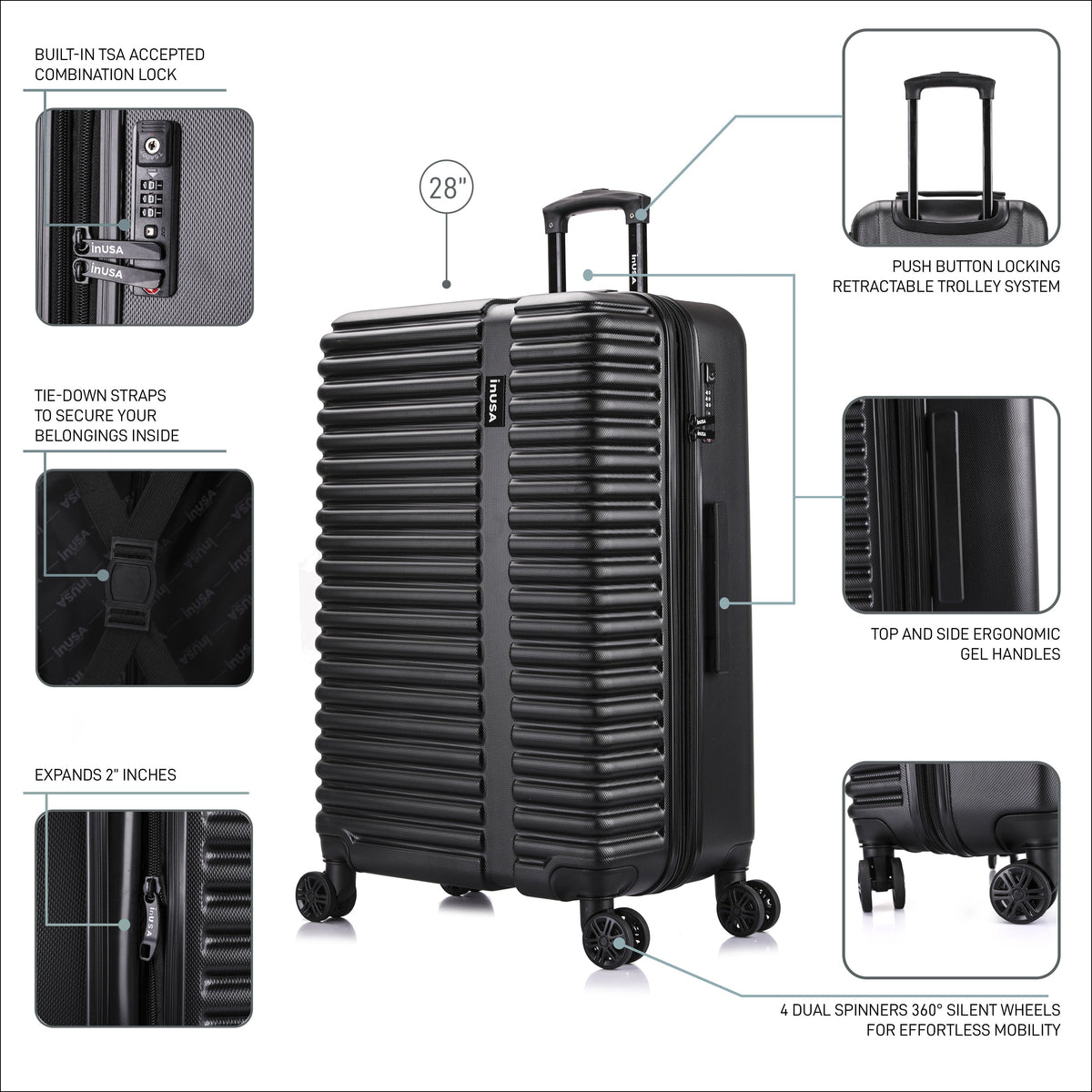 InUSA Ally 28" Hardside Spinner Checked Suitcase