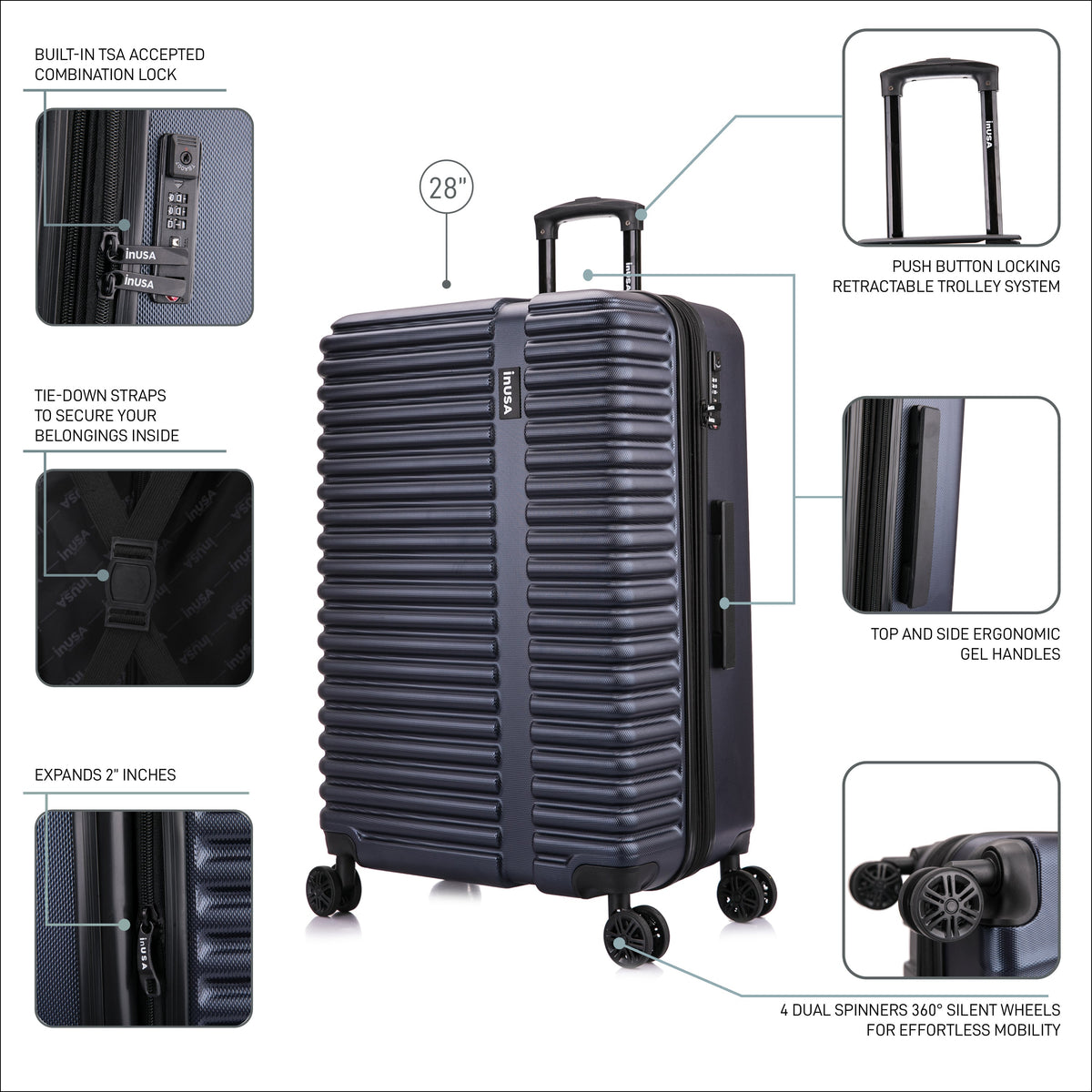InUSA Ally 28" Hardside Spinner Checked Suitcase