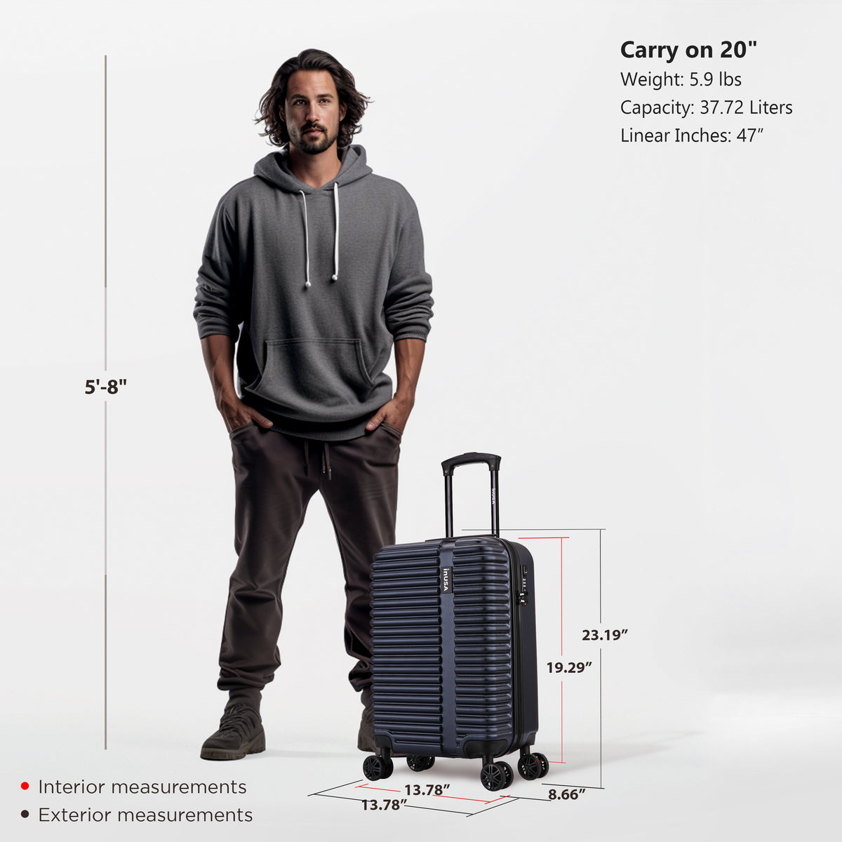 InUSA Ally 20" Hardside Carry-On Spinner Luggage
