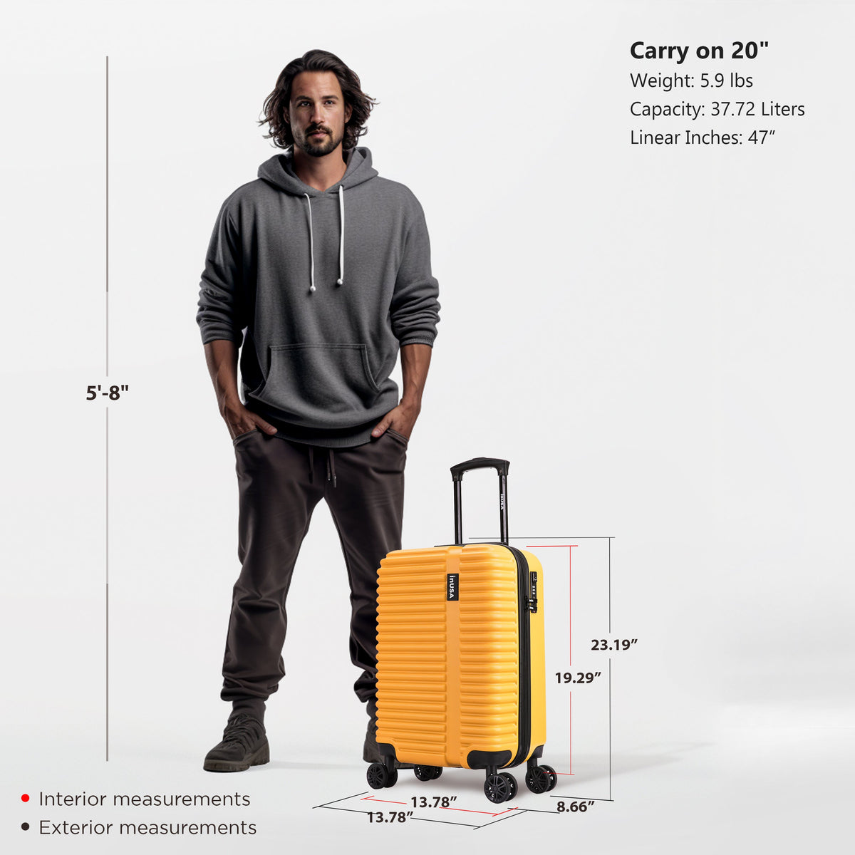 InUSA Ally 20" Hardside Carry-On Spinner Luggage
