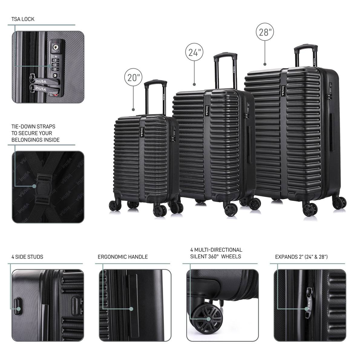 InUSA Ally 3-Piece Hardside Spinner Luggage Set