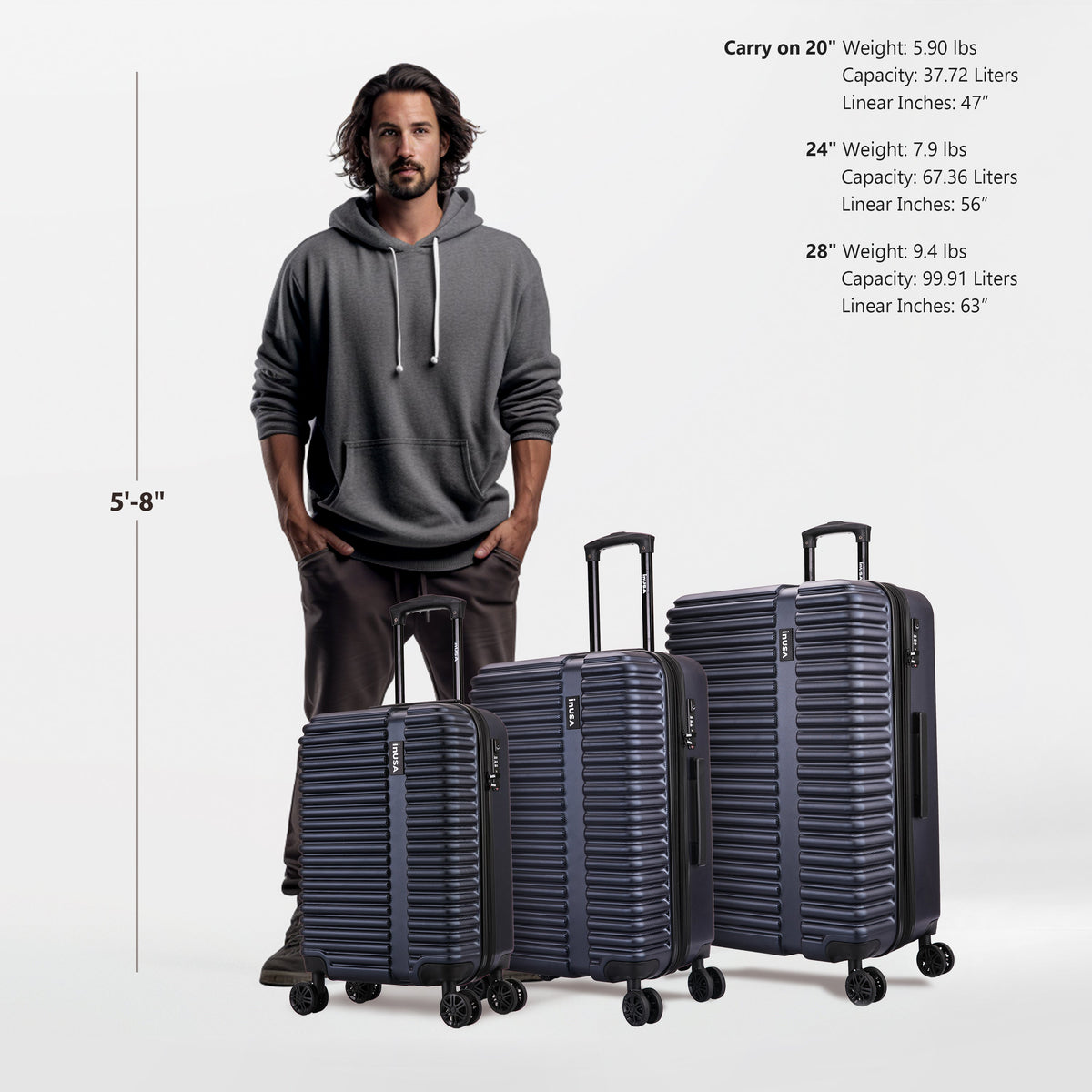 InUSA Ally 3-Piece Hardside Spinner Luggage Set