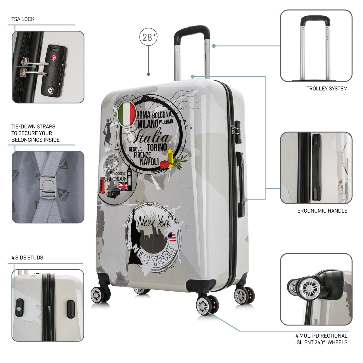InUSA Prints 28-Inch Hardside Checked Suitcase