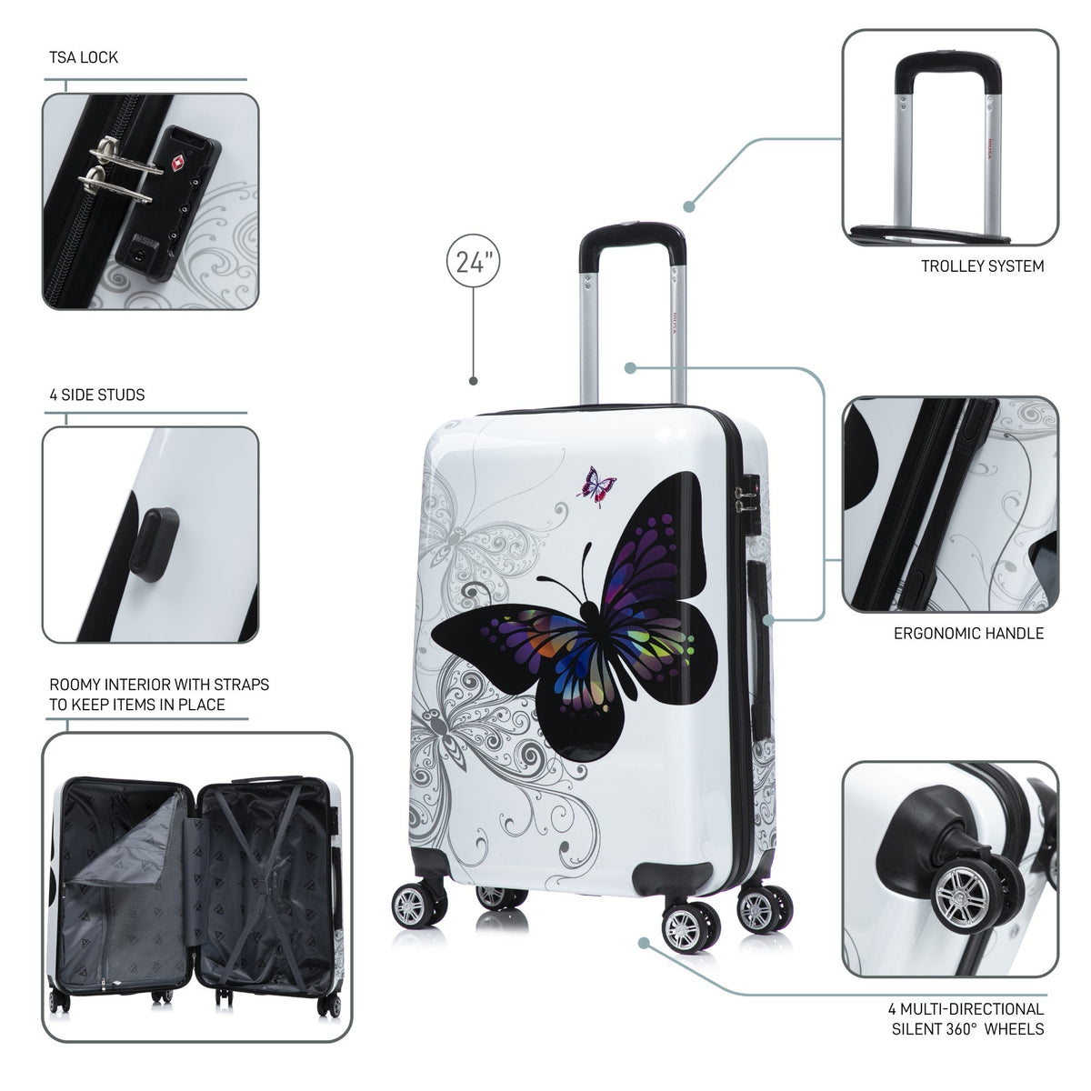 InUSA Prints 24" Hardside Spinner Checked Suitcase