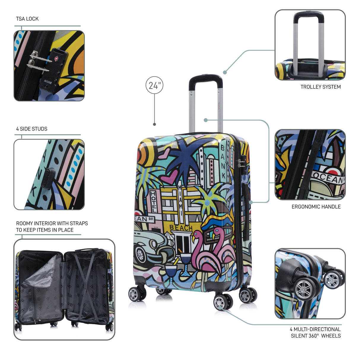 InUSA Prints 24" Hardside Spinner Checked Suitcase
