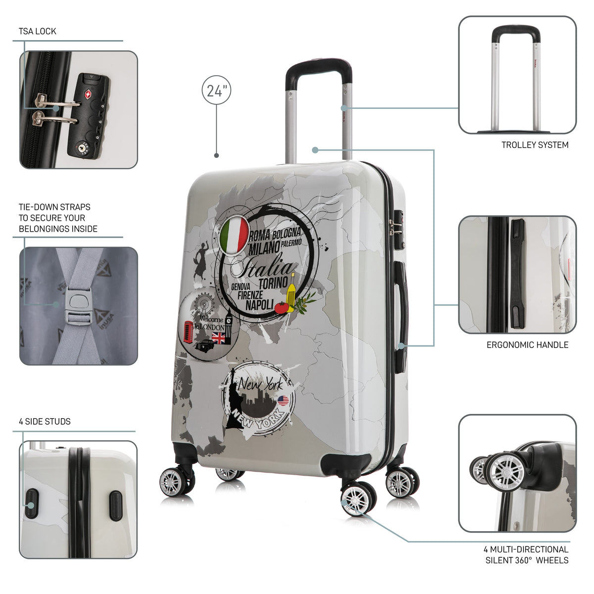 InUSA Prints 24" Hardside Spinner Checked Suitcase