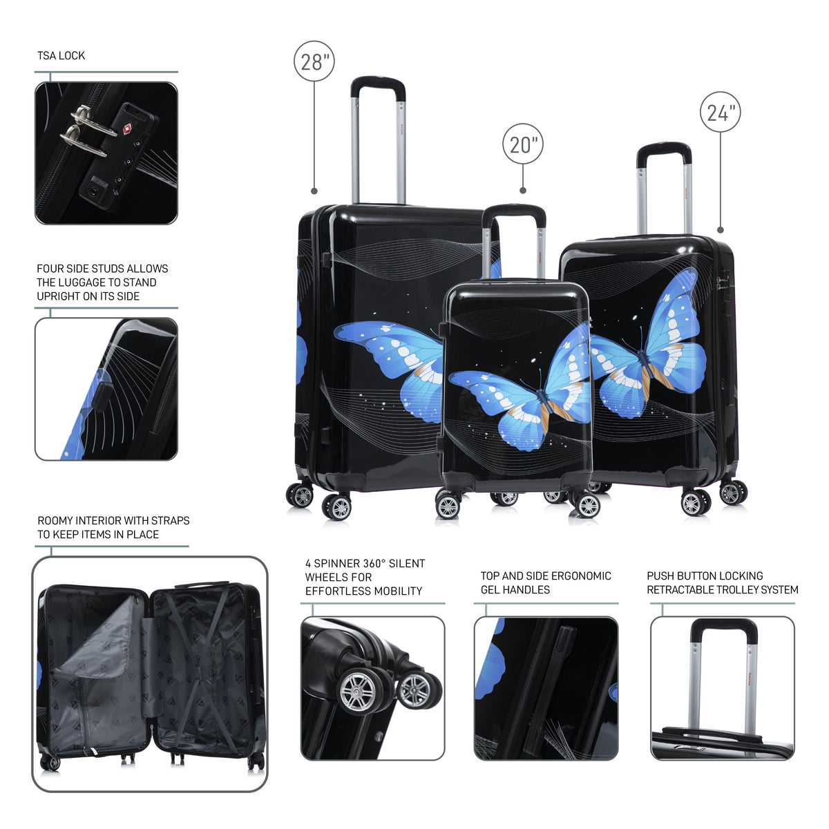 InUSA Prints 3-Piece Hardside Spinner Luggage Set