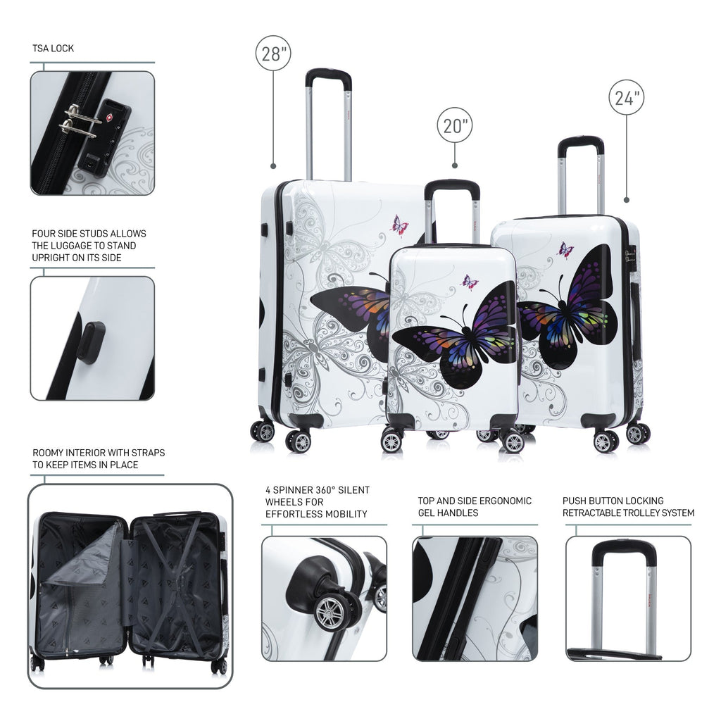 InUSA Prints 3-Piece Hardside Spinner Luggage Set