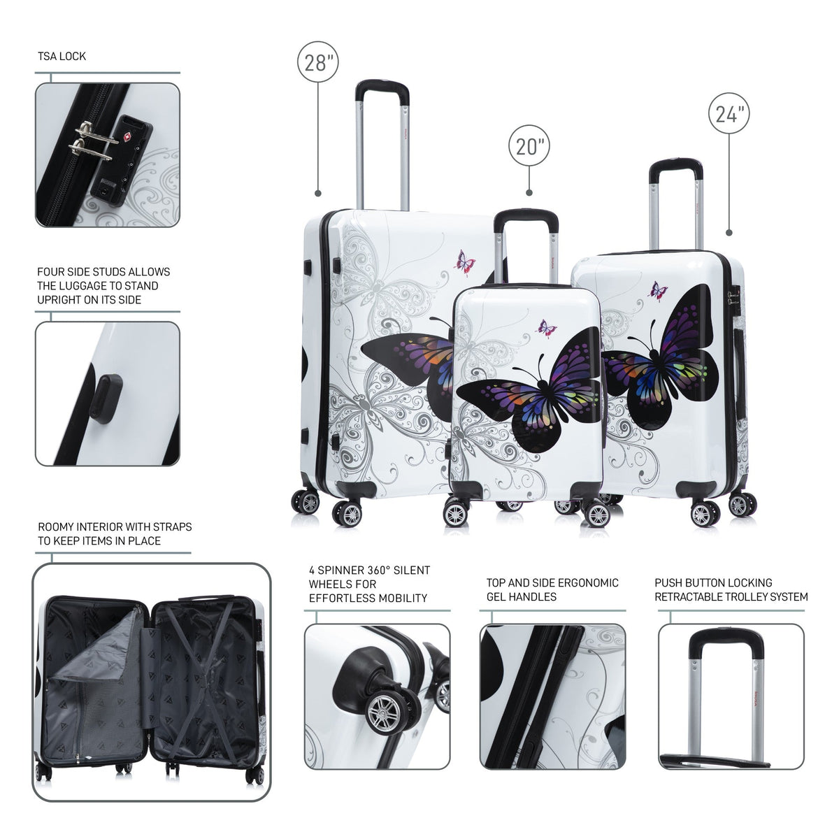 InUSA Prints 3-Piece Hardside Spinner Luggage Set