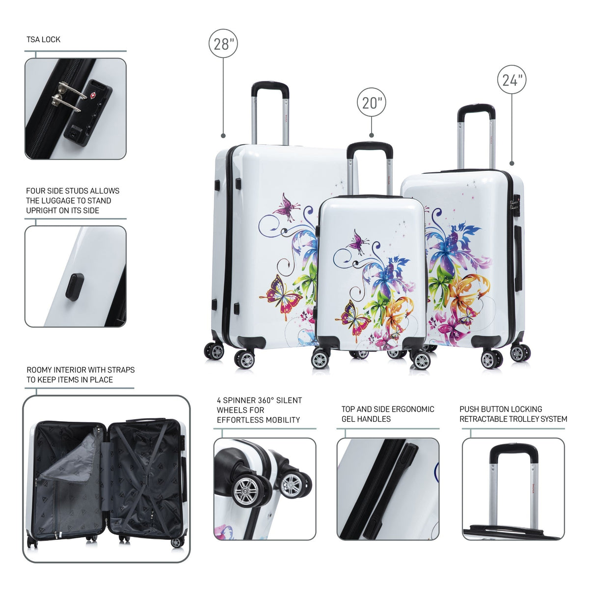 InUSA Prints 3-Piece Hardside Spinner Luggage Set
