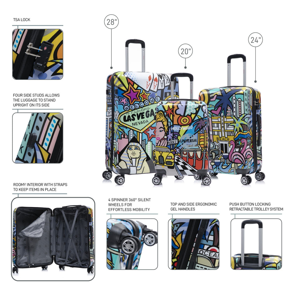 InUSA Prints 3-Piece Hardside Spinner Luggage Set