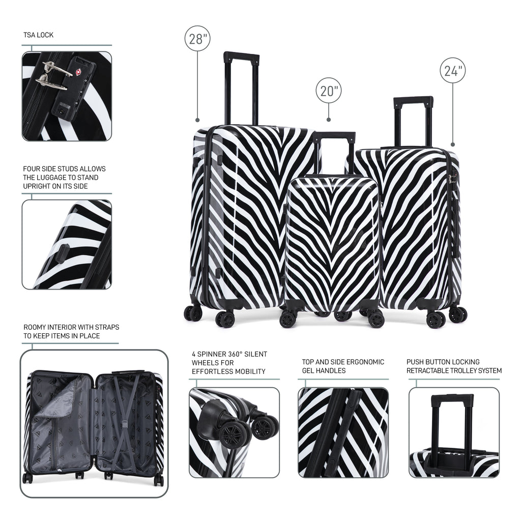 InUSA Prints 3-Piece Hardside Spinner Luggage Set