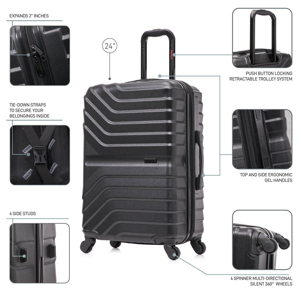 InUSA Aurum 24" Hardside Spinner Checked Suitcase