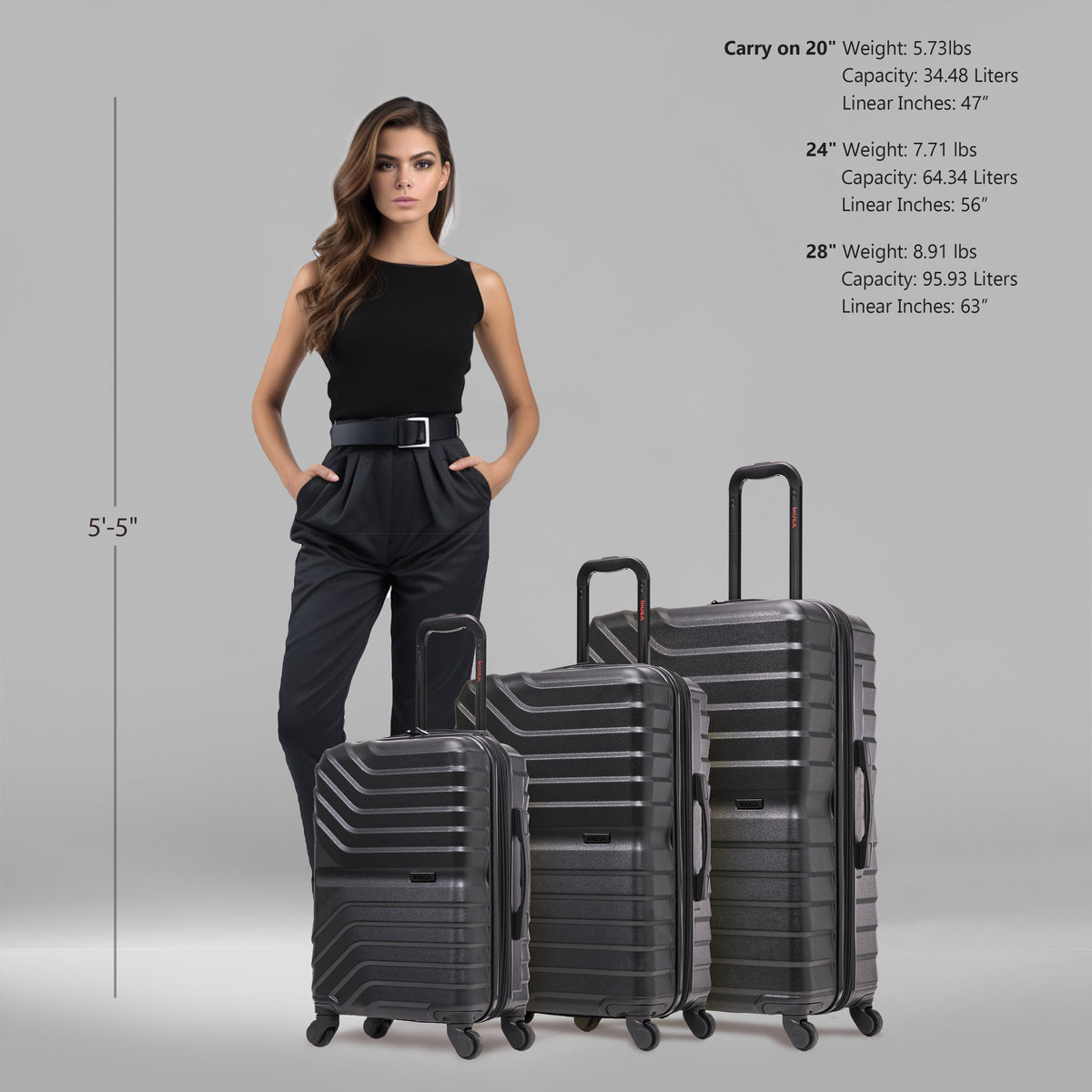 InUSA Aurum 3-Piece Hardside Spinner Luggage Set