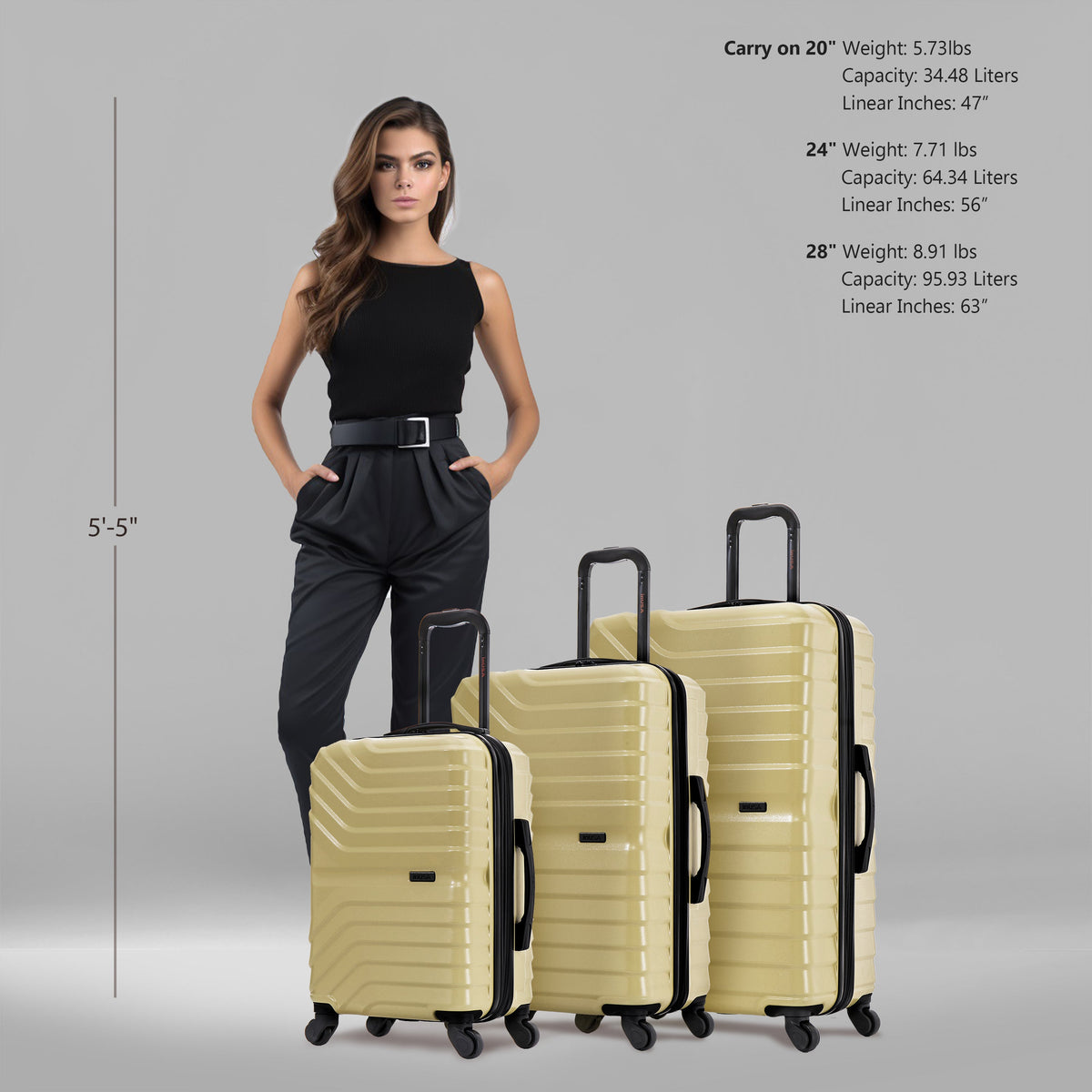InUSA Aurum 3-Piece Hardside Spinner Luggage Set