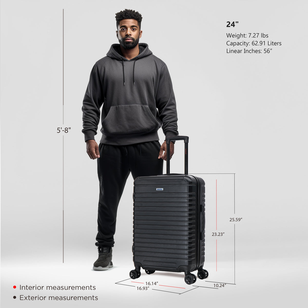 InUSA Deep 24" Hardside Spinner Checked Suitcase