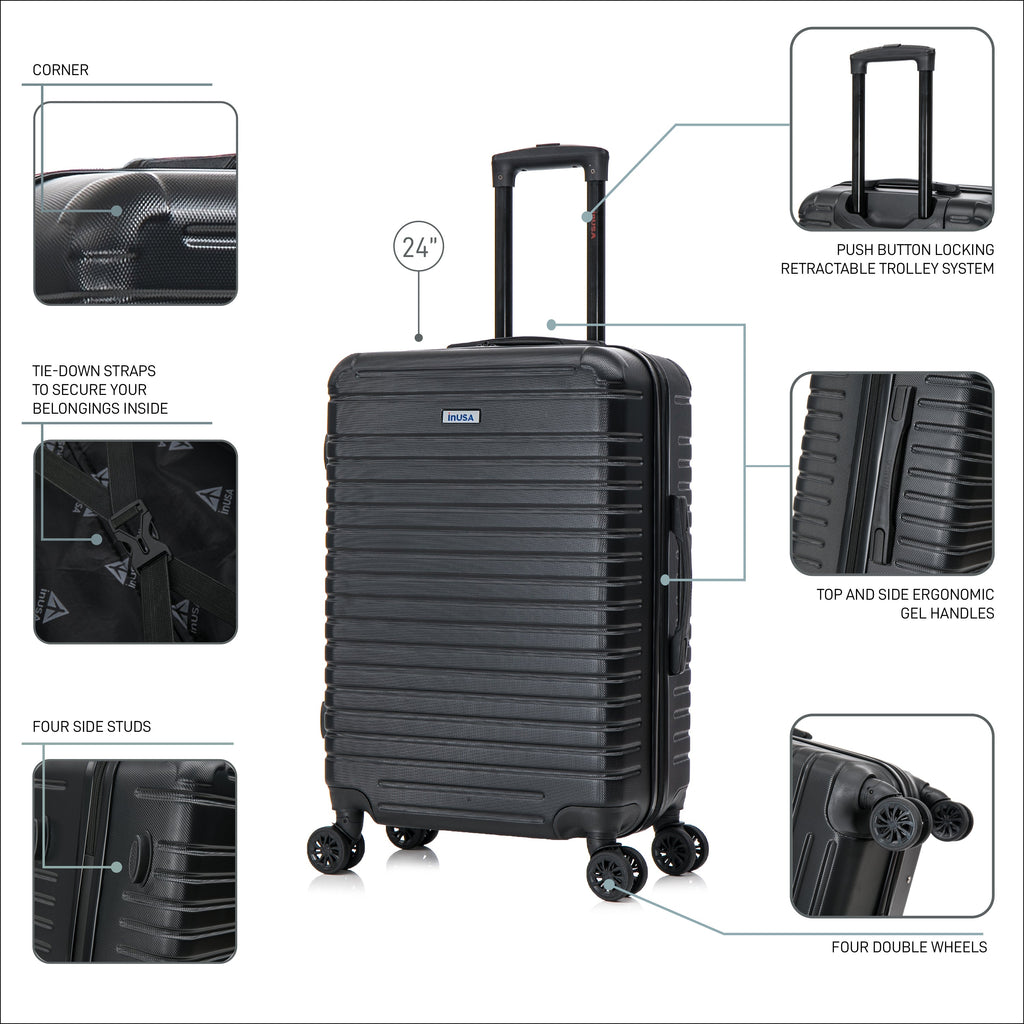 InUSA Deep 24" Hardside Spinner Checked Suitcase