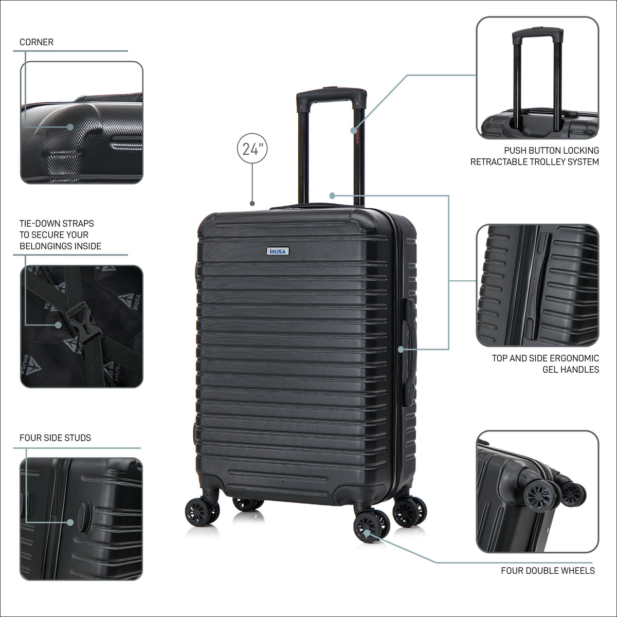 InUSA Deep 24" Hardside Spinner Checked Suitcase