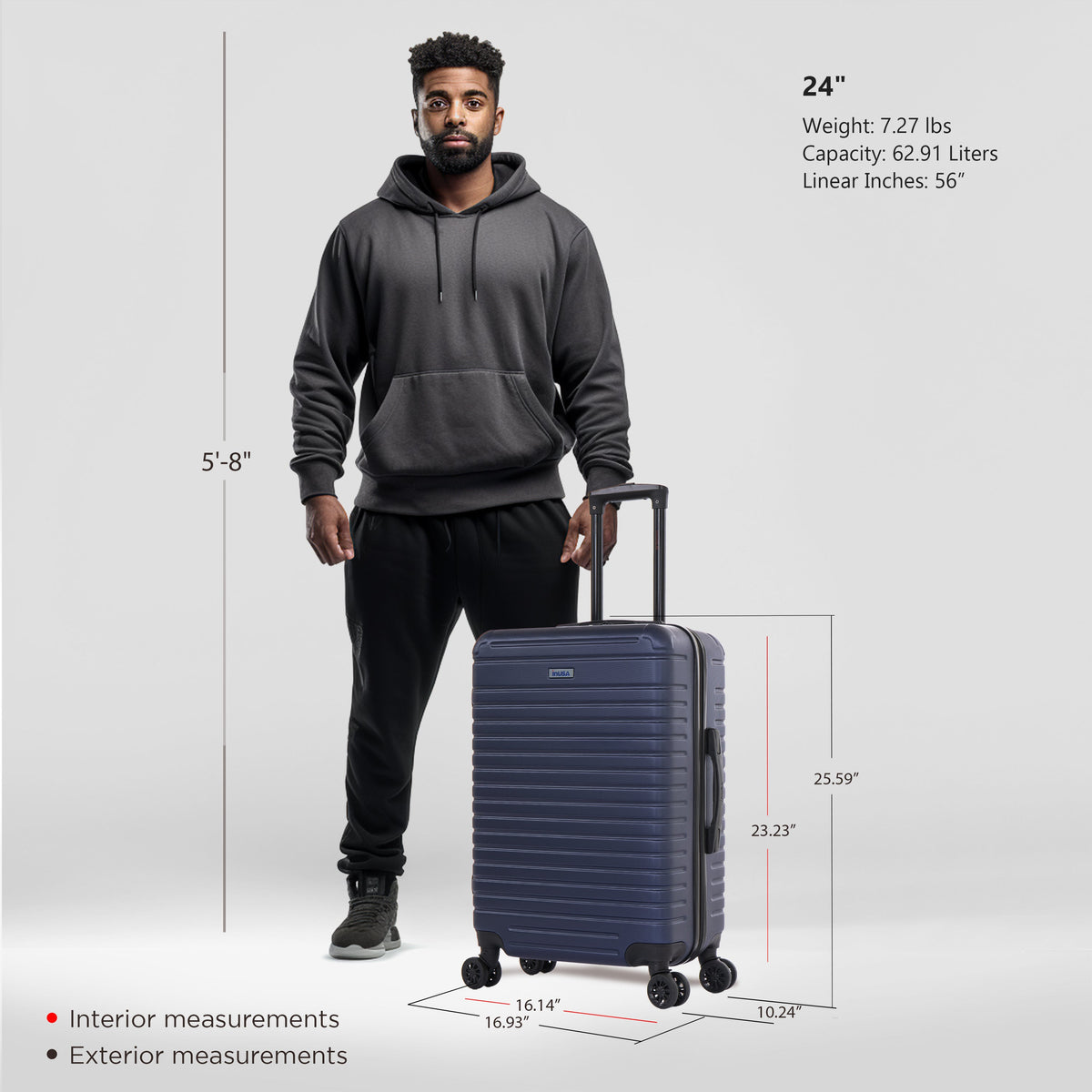 InUSA Deep 24" Hardside Spinner Checked Suitcase
