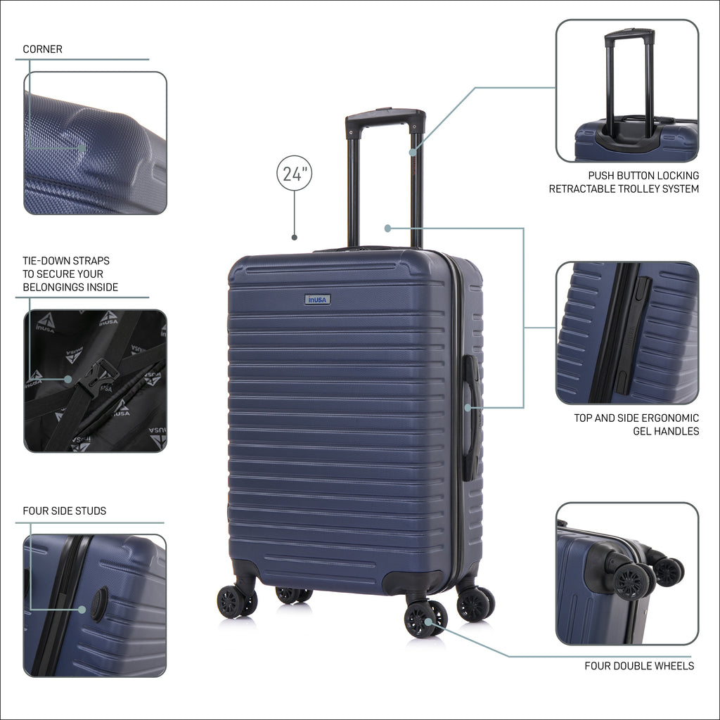 InUSA Deep 24" Hardside Spinner Checked Suitcase