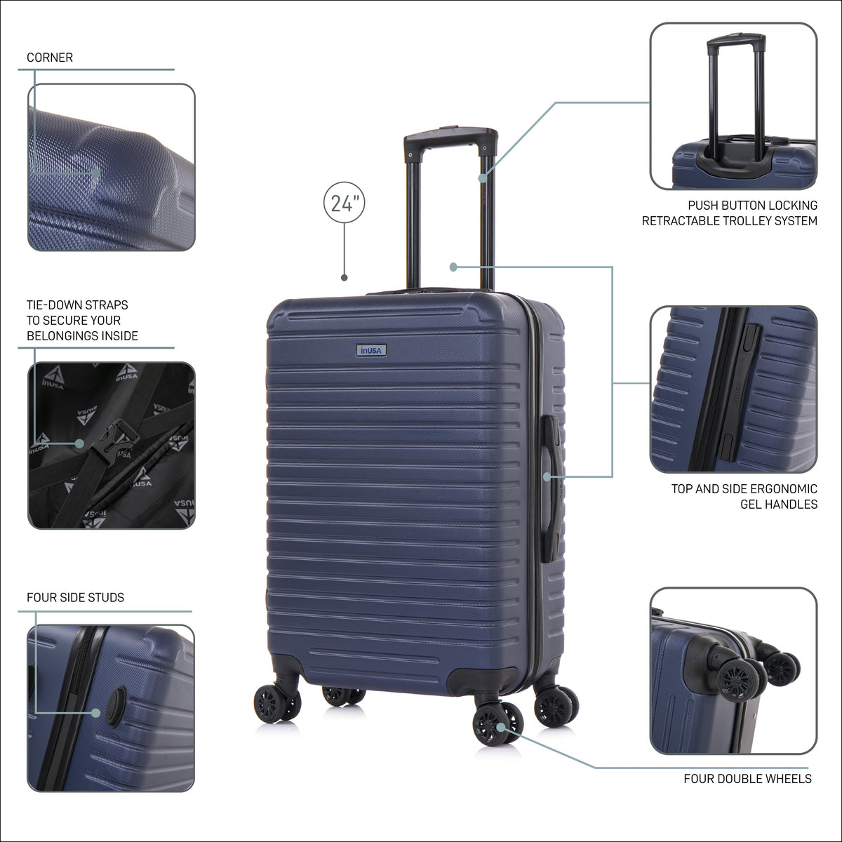 InUSA Deep 24" Hardside Spinner Checked Suitcase