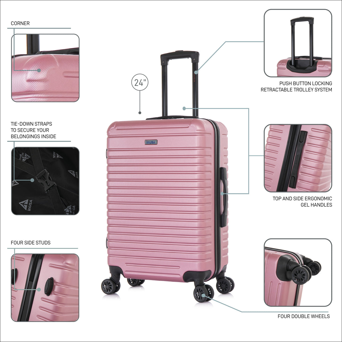 InUSA Deep 24" Hardside Spinner Checked Suitcase