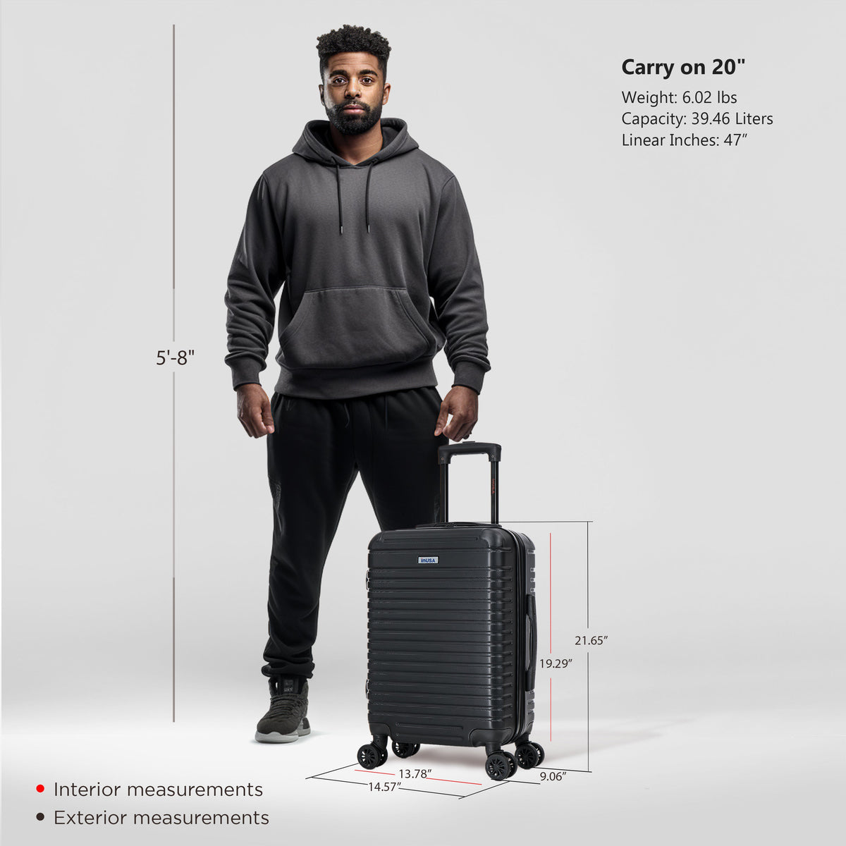 InUSA Deep 20" Hardside Carry-On Suitcase