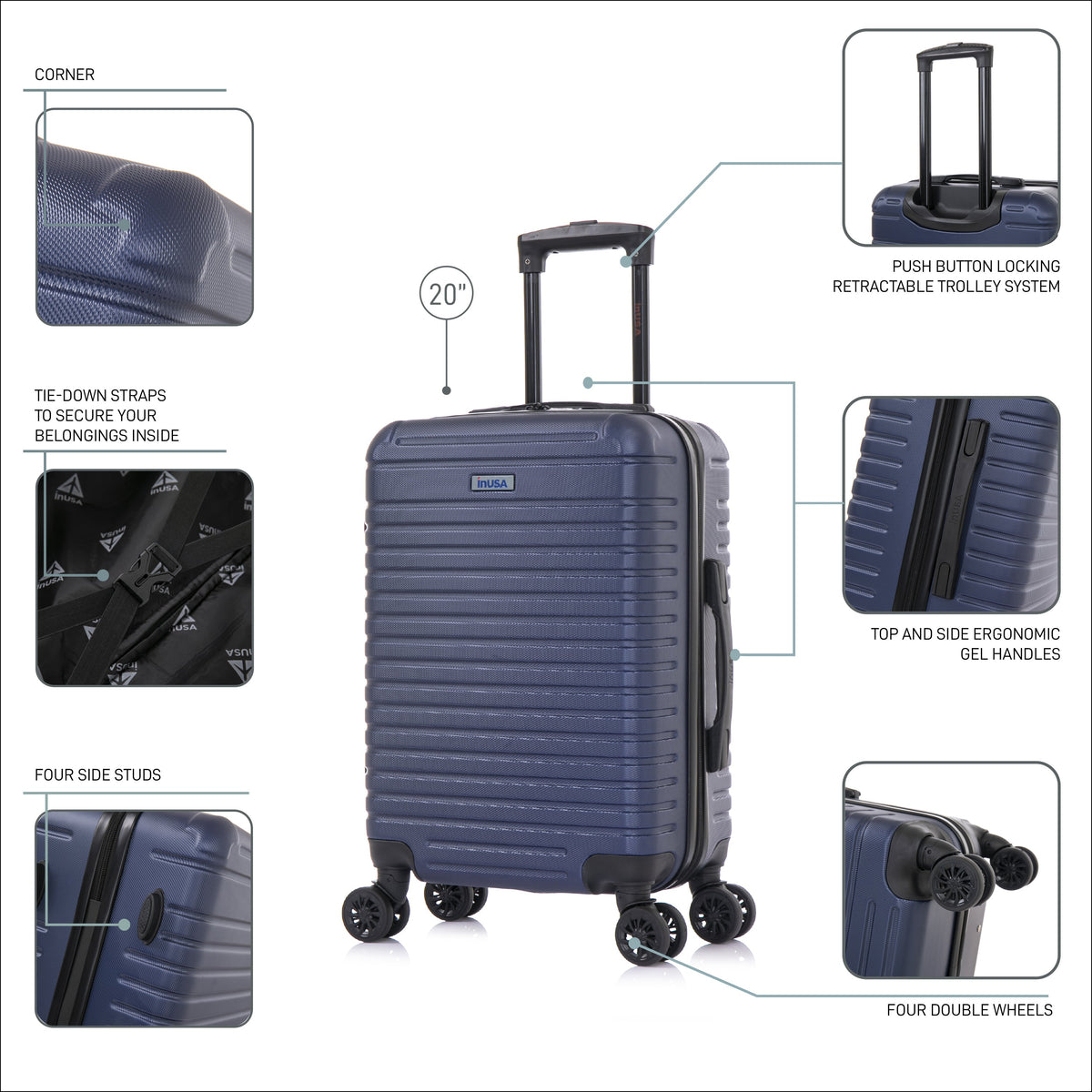 InUSA Deep 20" Hardside Carry-On Suitcase
