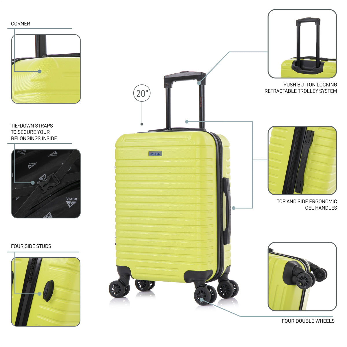 InUSA Deep 20" Hardside Carry-On Suitcase