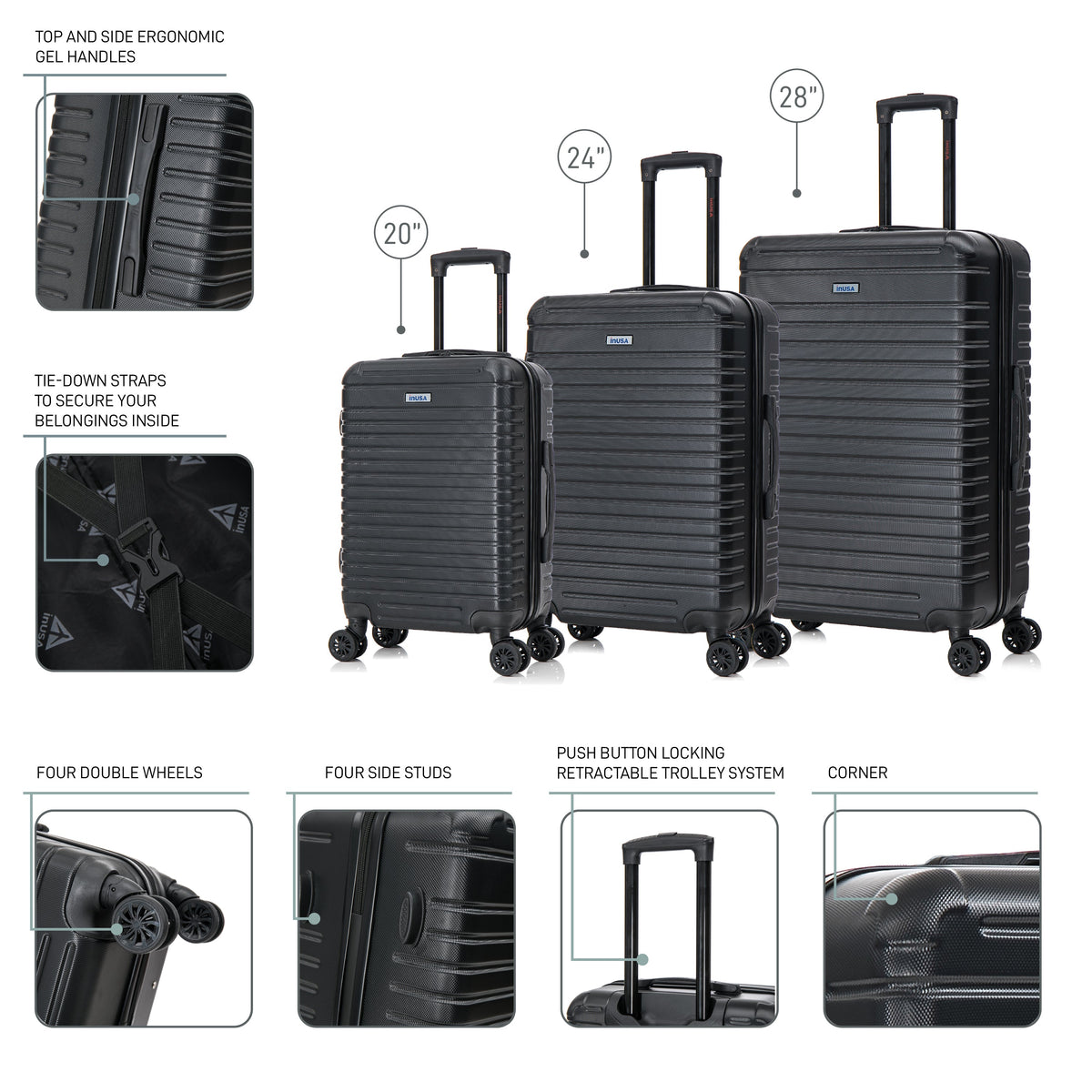 InUSA Deep 3-Piece Hardside Spinner Luggage Set