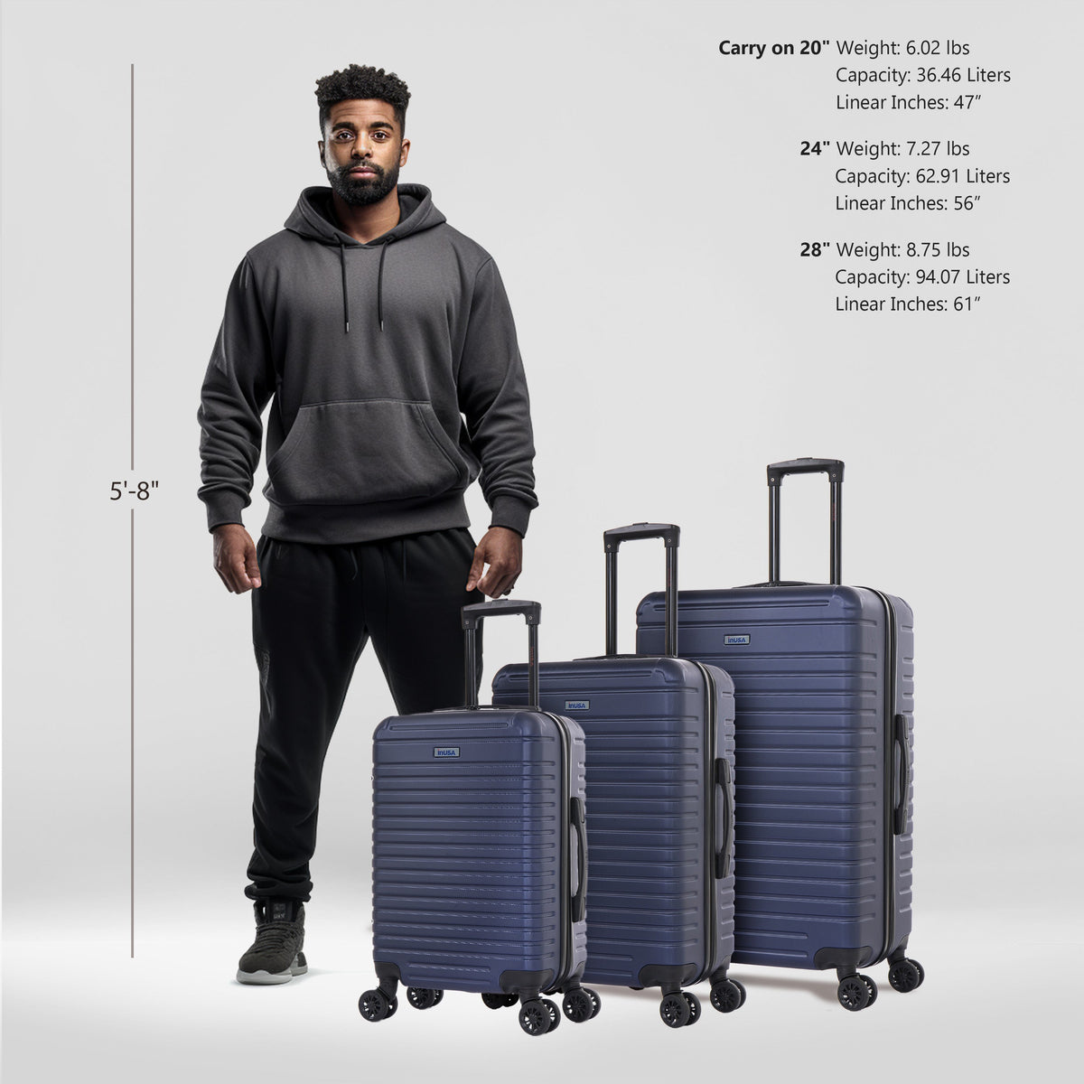 InUSA Deep 3-Piece Hardside Spinner Luggage Set