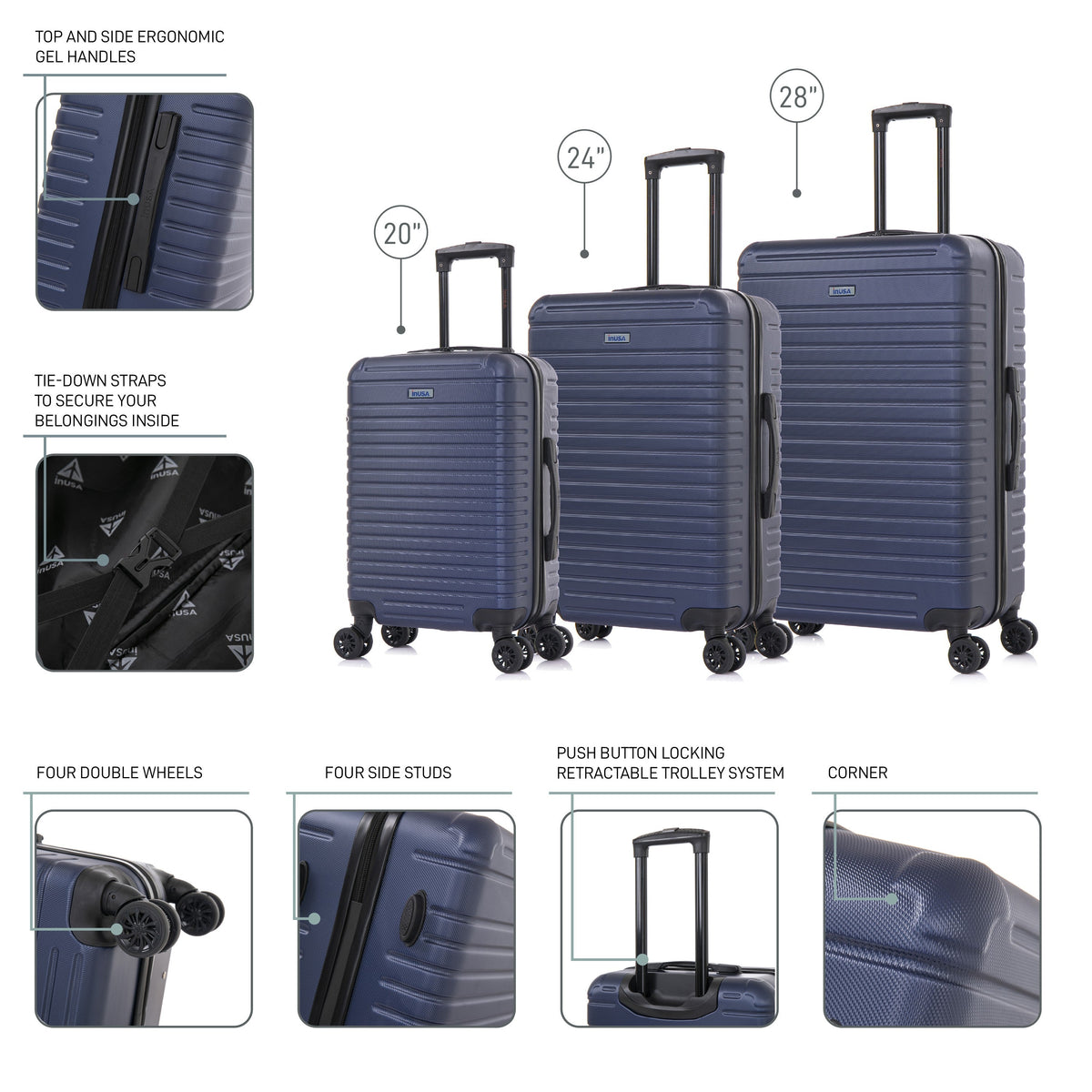 InUSA Deep 3-Piece Hardside Spinner Luggage Set