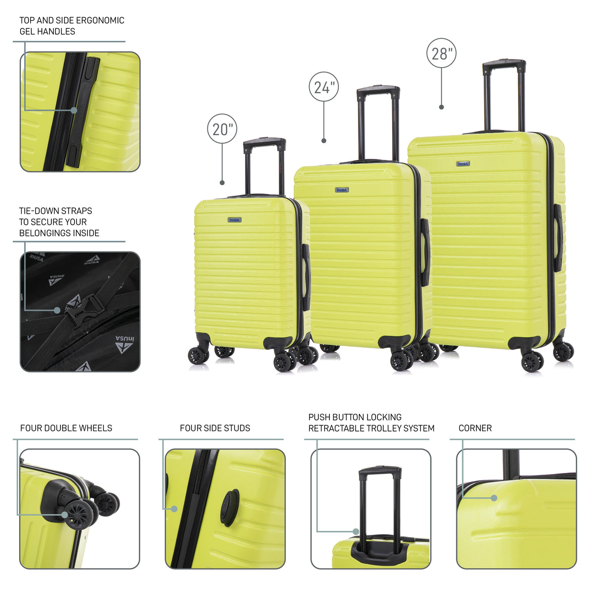 InUSA Deep 3-Piece Hardside Spinner Luggage Set