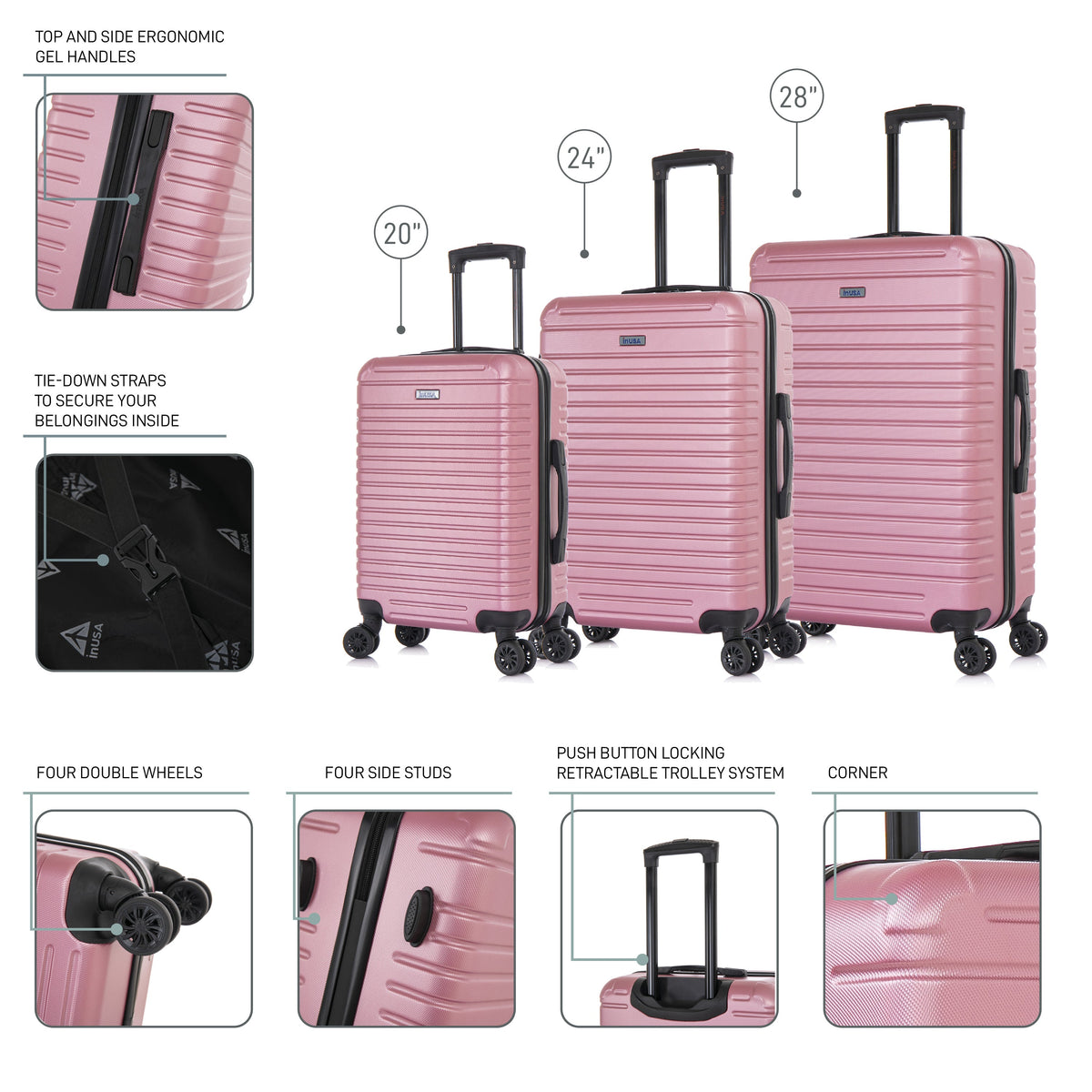InUSA Deep 3-Piece Hardside Spinner Luggage Set