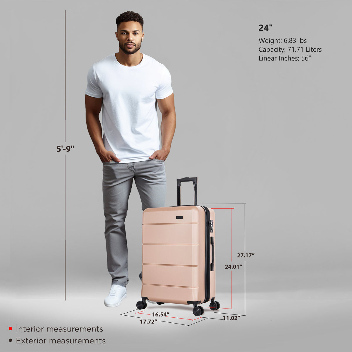 InUSA Elysian 24-Inch Hardside Spinner Checked Luggage