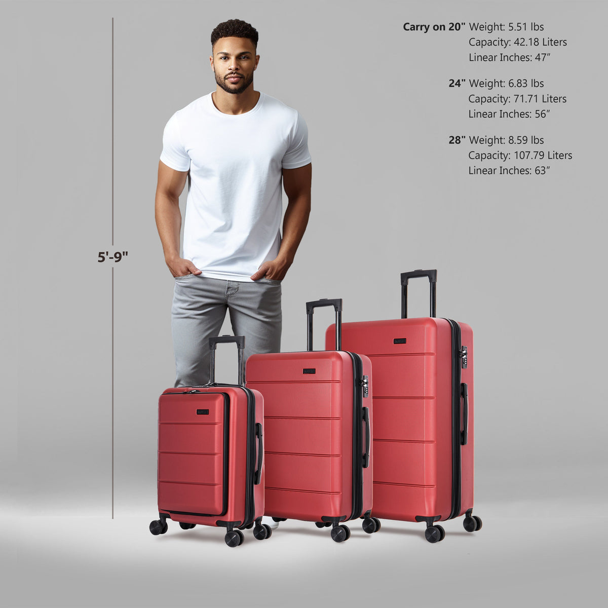 InUSA Elysian 3-Piece Hardside Spinner Luggage Set