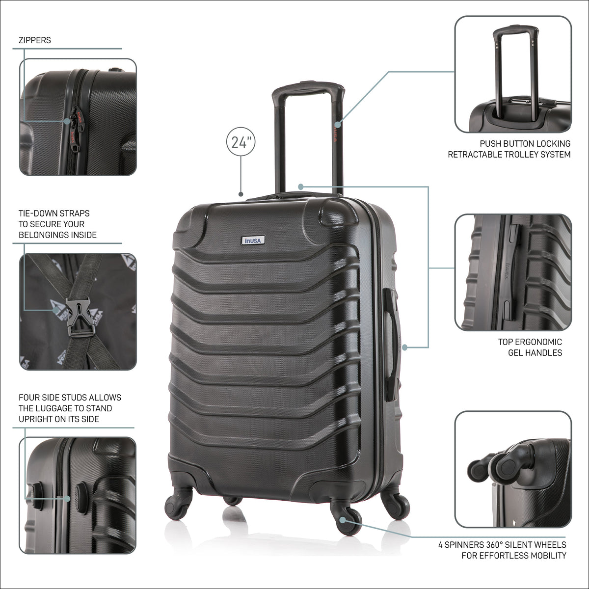 InUSA Endurance 24" Hardside Spinner Checked Suitcase
