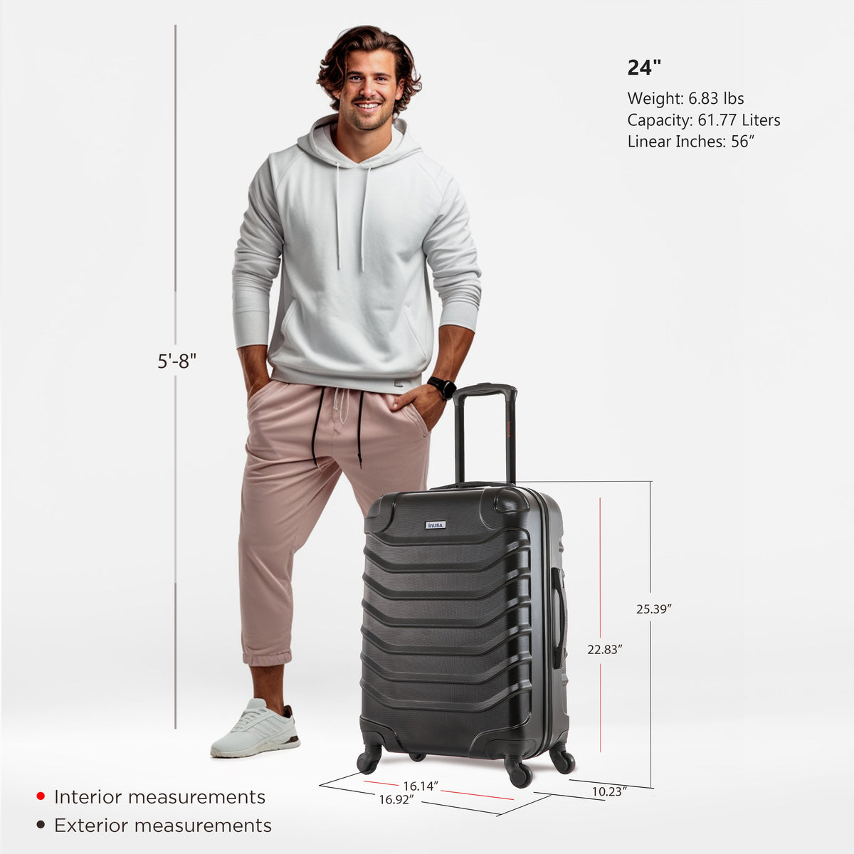 InUSA Endurance 24" Hardside Spinner Checked Suitcase