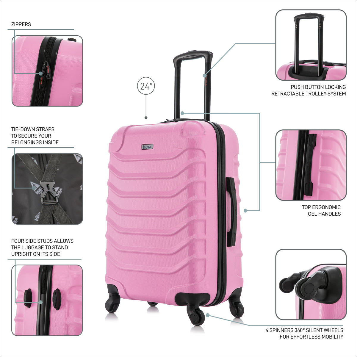 InUSA Endurance 24" Hardside Spinner Checked Suitcase