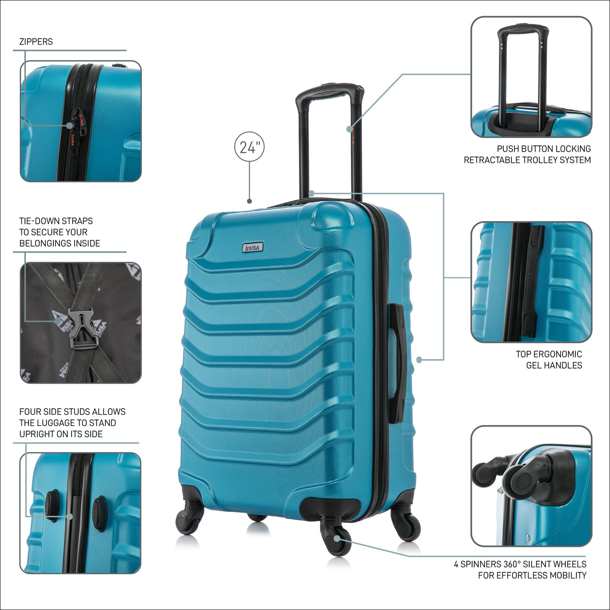 InUSA Endurance 24" Hardside Spinner Checked Suitcase
