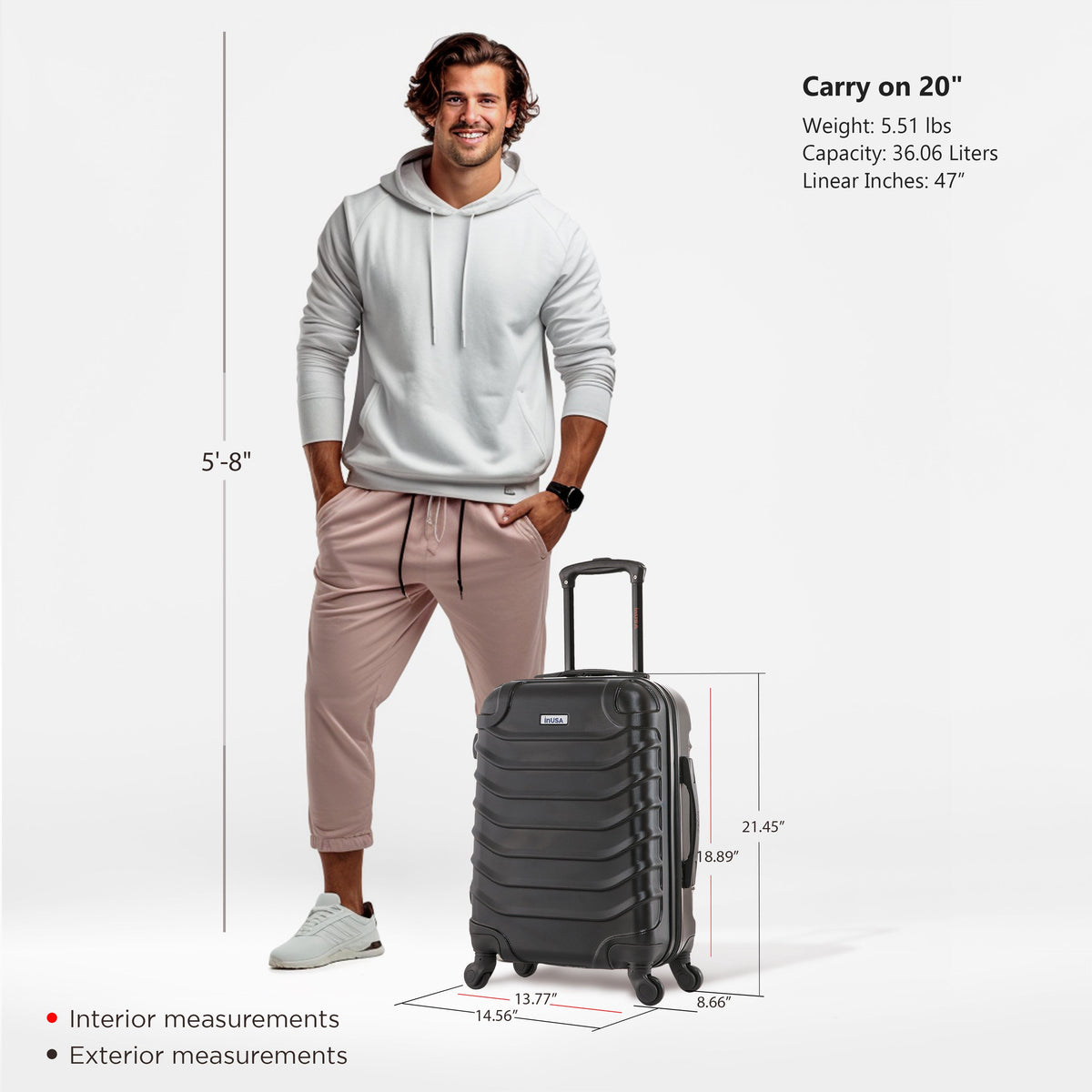InUSA Endurance 20" Hardside Carry-On Suitcase