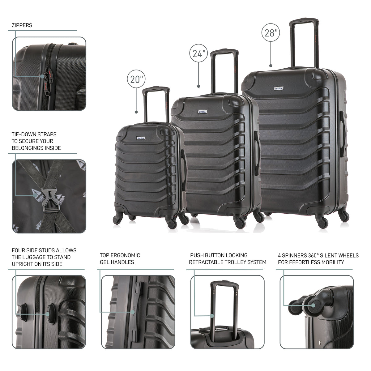 InUSA Endurance 3-Piece Hardside Spinner Luggage Set