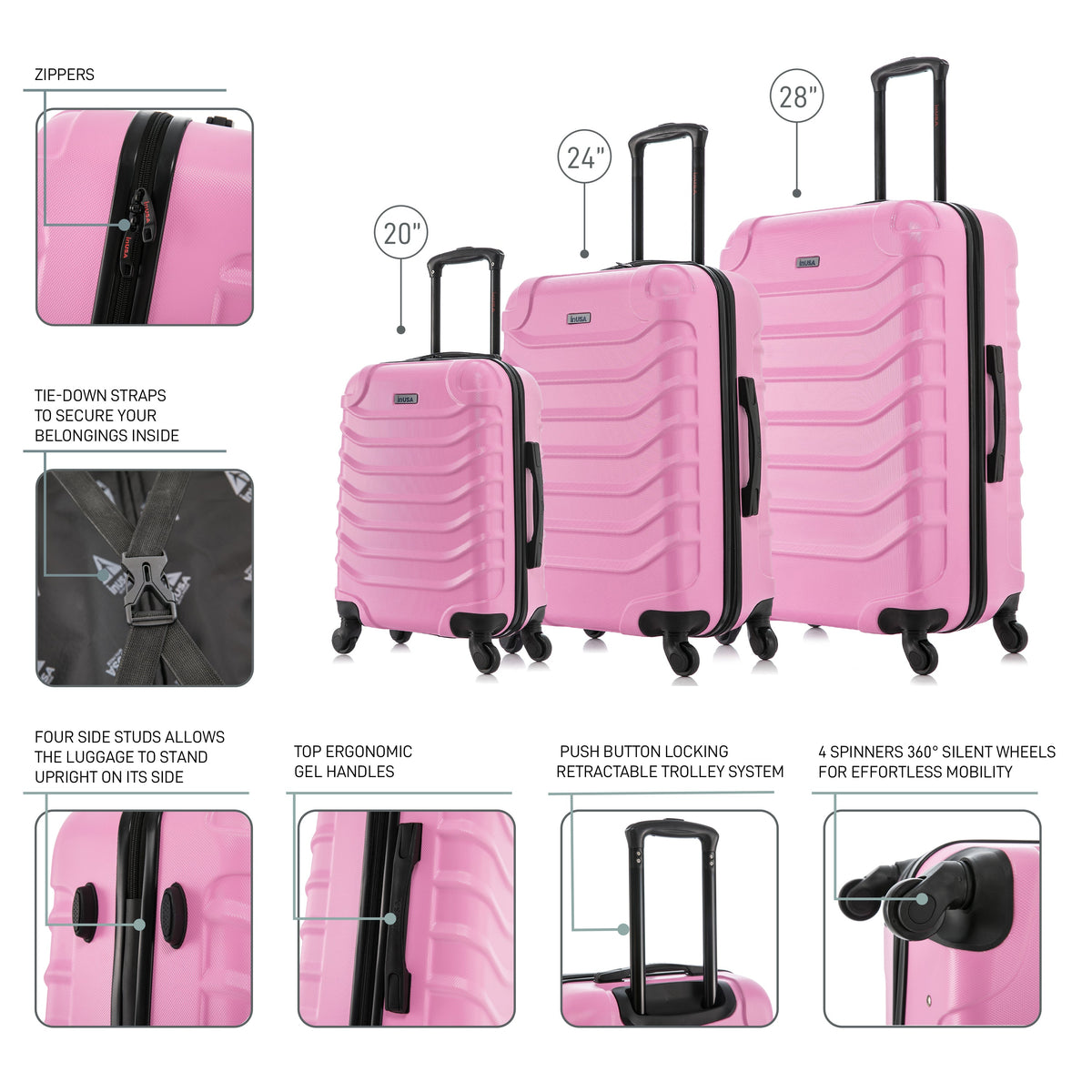 InUSA Endurance 3-Piece Hardside Spinner Luggage Set