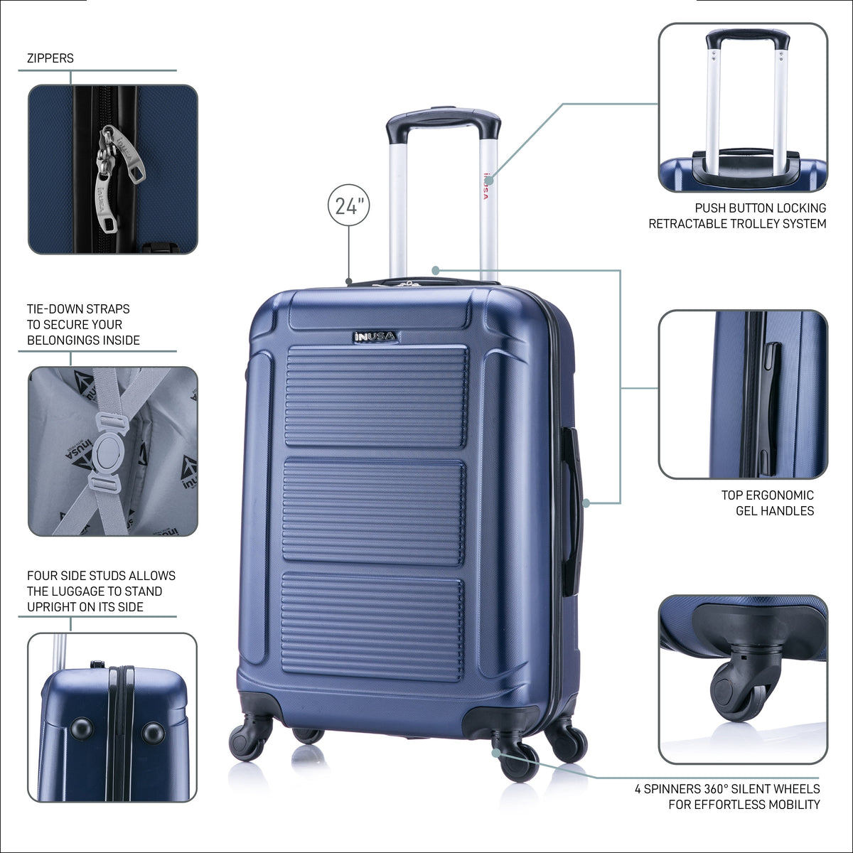 InUSA Pilot 24" Hardside Spinner Checked Luggage