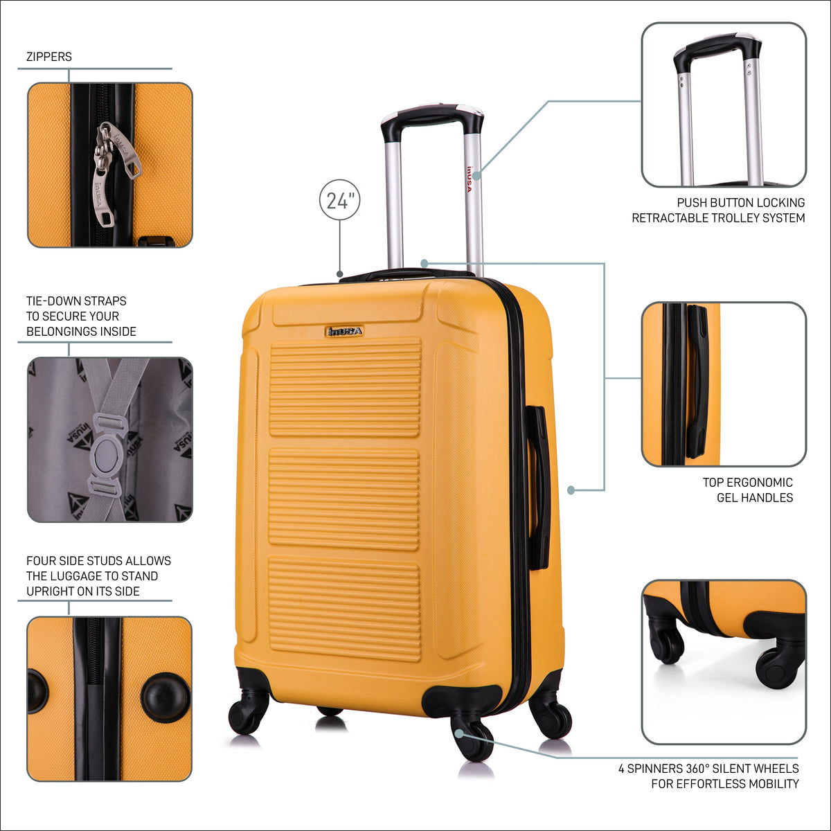 InUSA Pilot 24" Hardside Spinner Checked Luggage