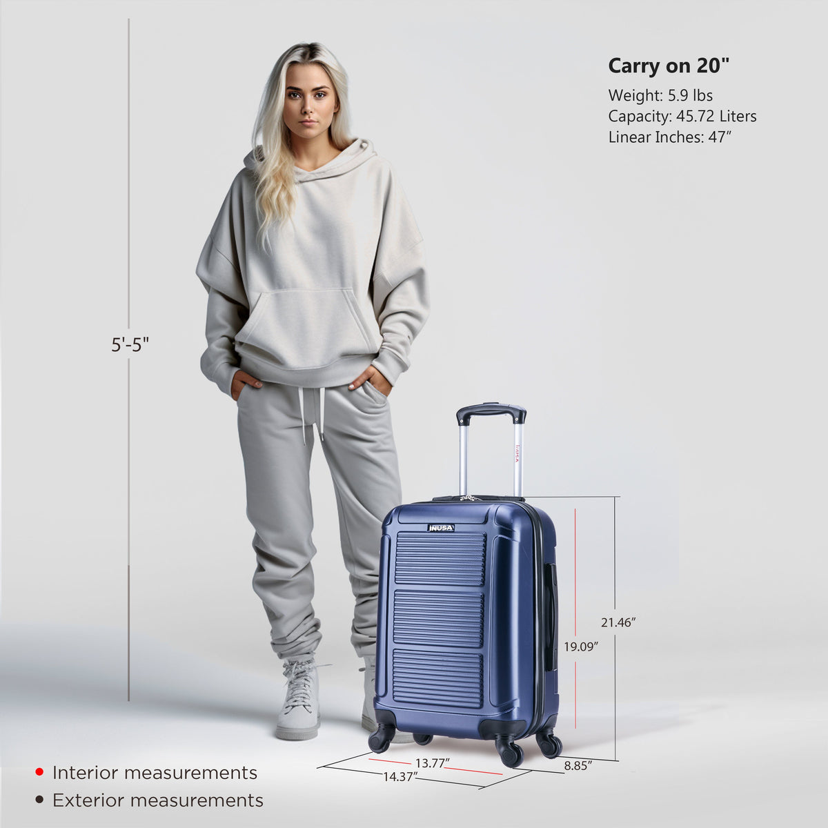 InUSA Pilot 20" Hardside Carry-On Spinner Luggage