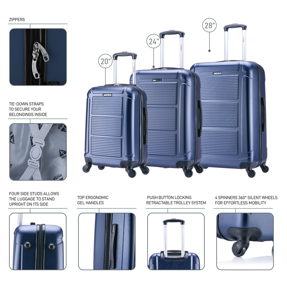 InUSA Pilot 3-Piece Hardside Spinner Luggage Set