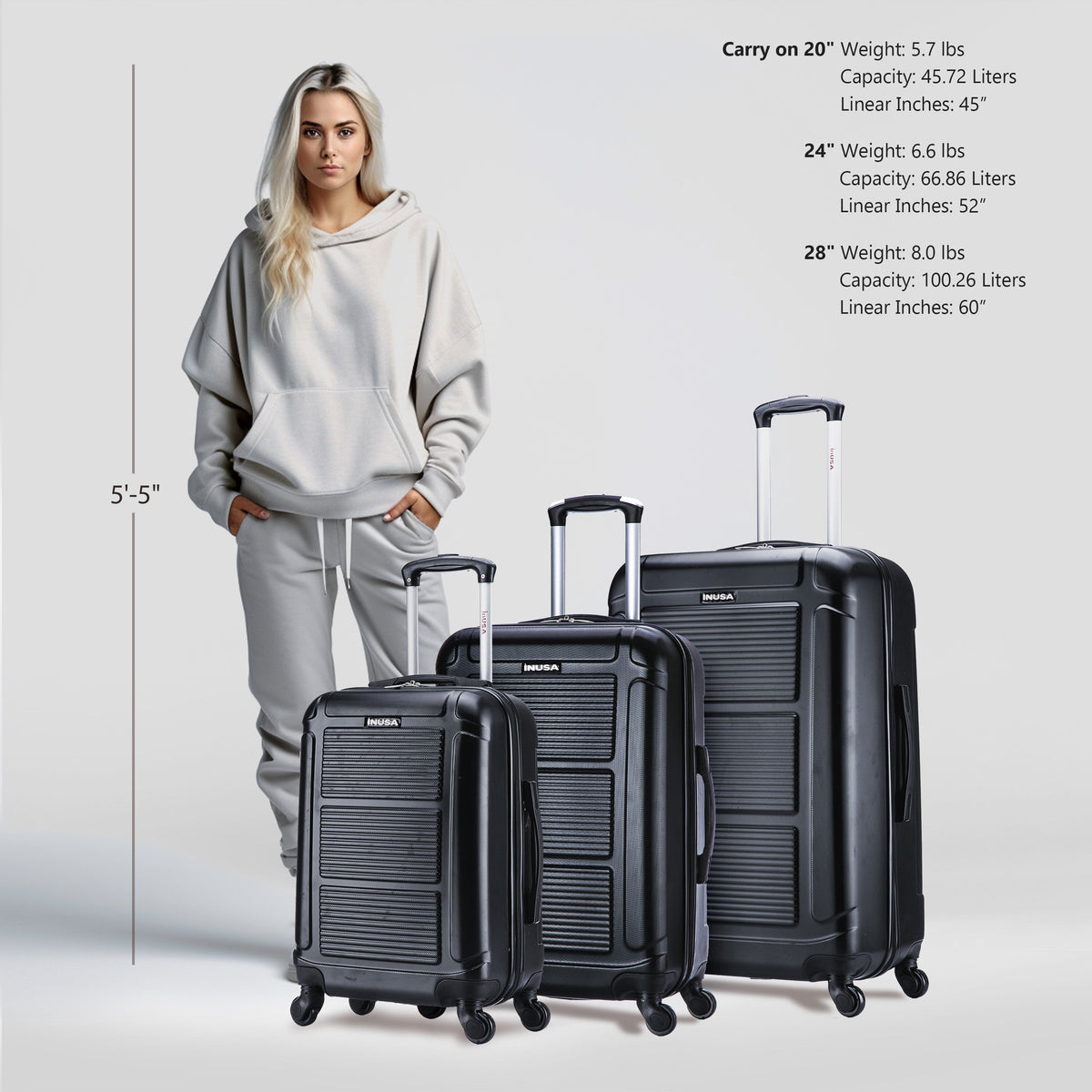 InUSA Pilot 3-Piece Hardside Spinner Luggage Set