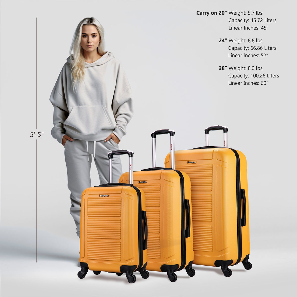 InUSA Pilot 3-Piece Hardside Spinner Luggage Set