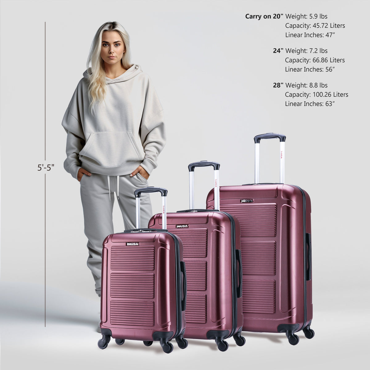 InUSA Pilot 3-Piece Hardside Spinner Luggage Set